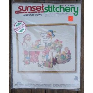 Sunset Stitchery SANTA'S TOY SHOPPE Christmas Needlepoint Embroidery Kit 2045